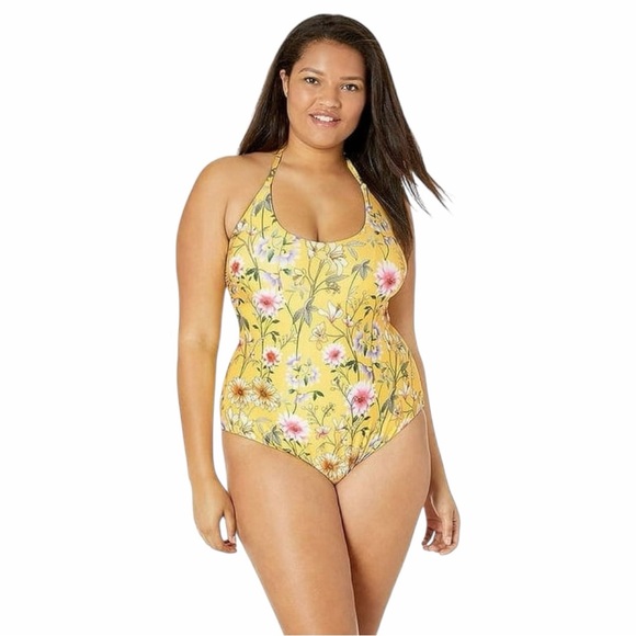 NWT! Lucky Brand Cruisin Coronado One Piece Halter Swimsuit in Yellow Floral. 2X - Picture 2 of 13